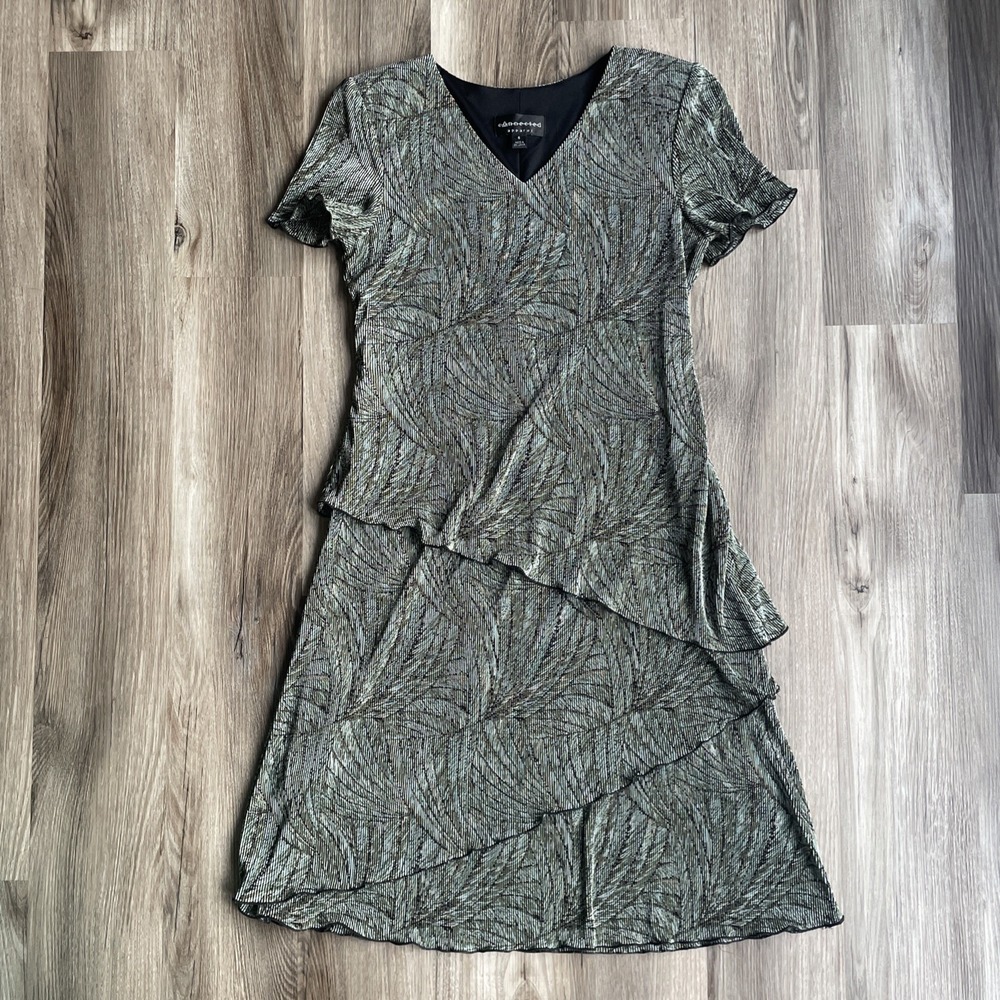 Y2K Connected Apparel Green Abstract Ruffle Design Dress Fairy‎ Short Sleeve 8